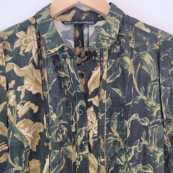 GARYGraham422 Womens Size L Army Floral Long Sleeve Dress Button Front Tie Back - Picture 2 of 12